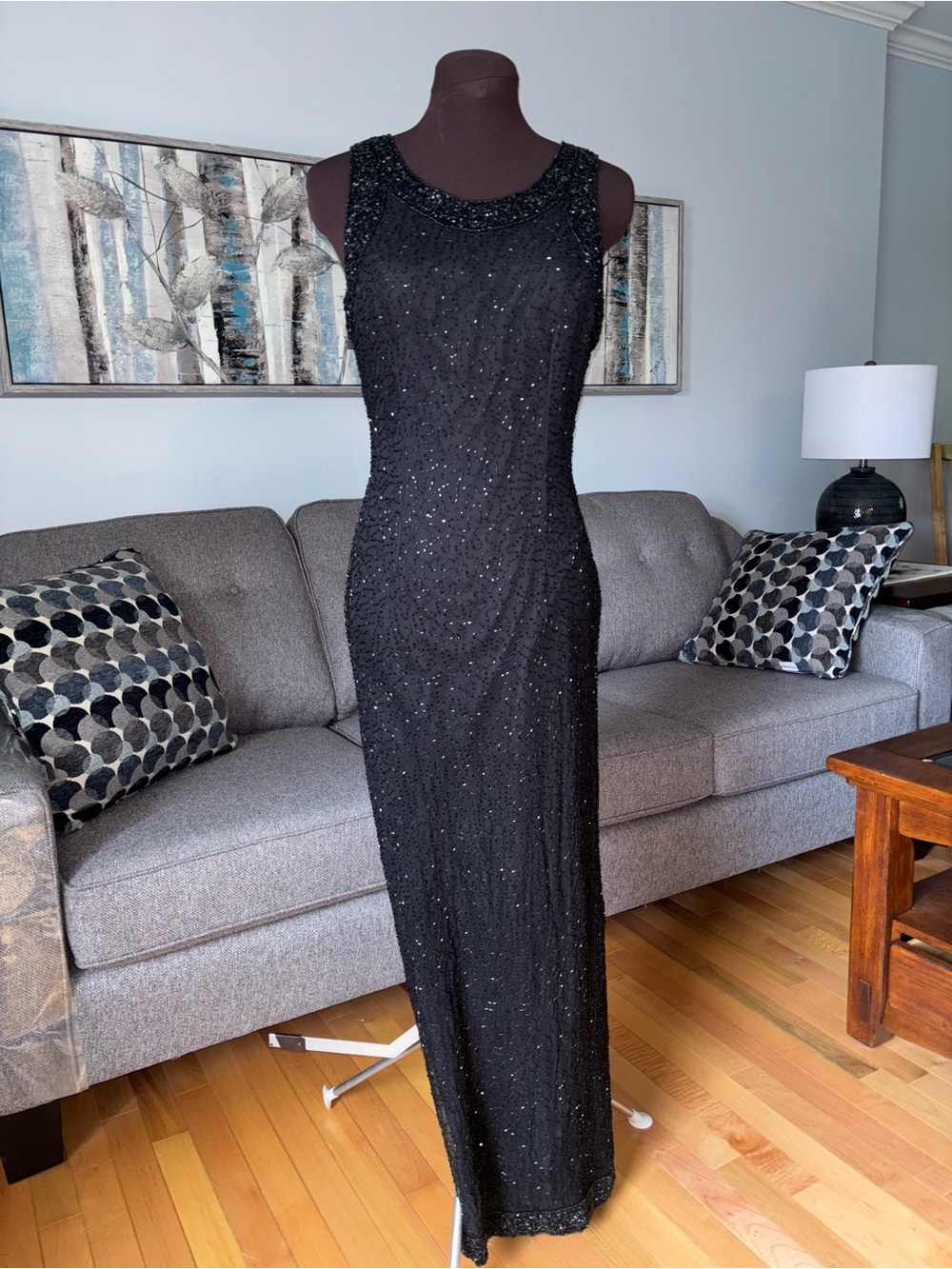 80s Hand Beaded & 100% Silk Maxi Dress